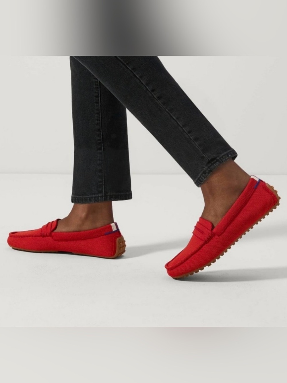 Rothy's The Driver Sz 9.5 “Clementine” Vibrant Red Loafers Brown Rubber Sole